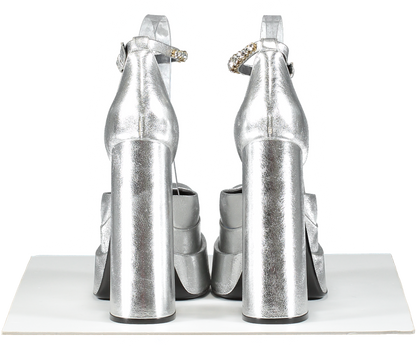 Versace Metallic Silver Medusa Aevitas 155mm Platform Pumps UK 5.5 EU 38.5 👠