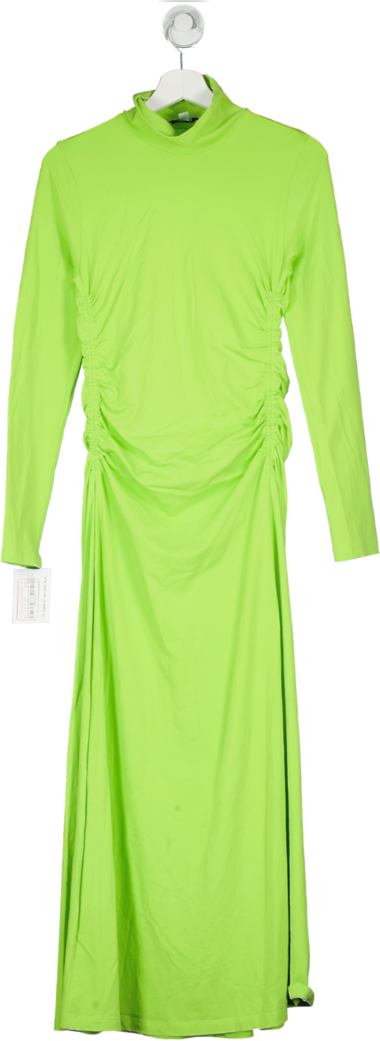 cos Green High Neck Gathered Midi Dress UK S