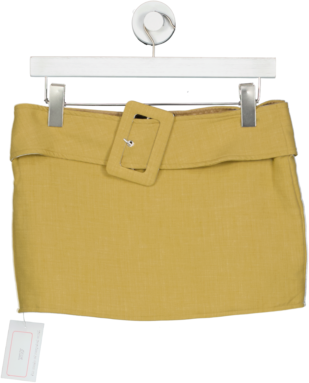 PrettyLittleThing Beige Plt Label Mustard Belt Detail Low Rise Micro Mini Skirt UK 6