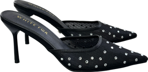 White Fox Feeling Festivecrystal Embellished Mule Heels Black UK 6 EU 39