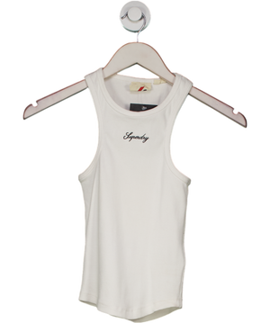 Superdry White Script Embroidered Racer Back Vest UK 6