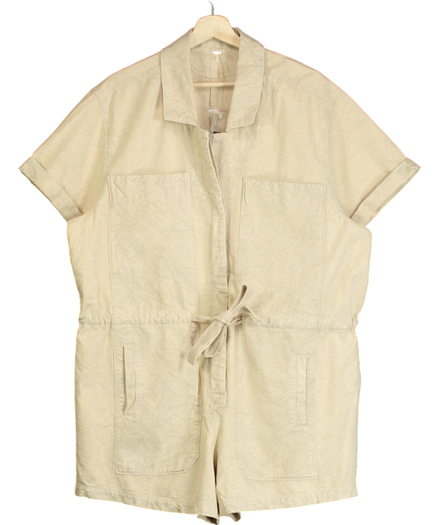 Free People Wheat Cotton / Linen blend Rhodes Chino Coverall Playsuit  UK L