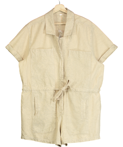 Free People Wheat Cotton / Linen blend Rhodes Chino Coverall Playsuit  UK L