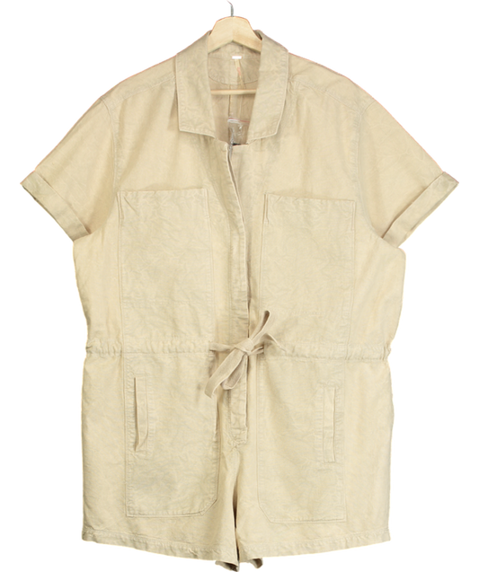 Free People Wheat Cotton / Linen blend Rhodes Chino Coverall Playsuit  UK L