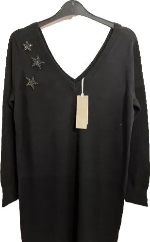The White Company Black Wool/cotton Blend Embellished Star Party Knit Dress UK 8