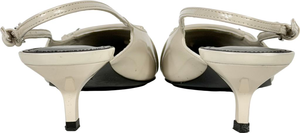MANGO Cream Buckle Detail Sling Back Kitten Heels UK 6 EU 39 👠