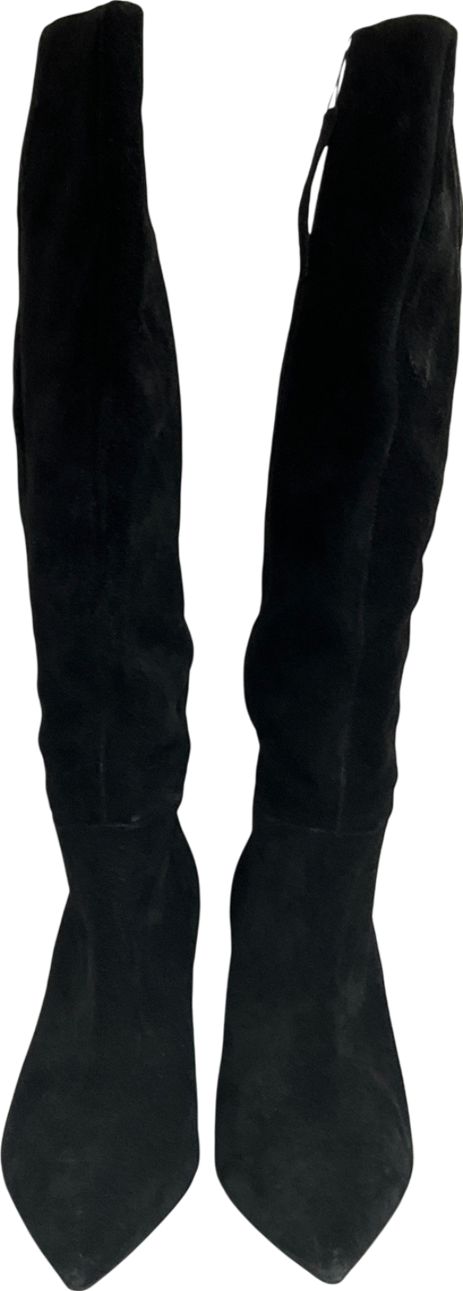 Marks and Spencer Black Suede Block Heel Knee High Boots UK 4 EU 37 👠