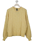 Nobody's Child Butter Yellow Relaxed Fit Cable Knit Wool Blend Jumper UK M
