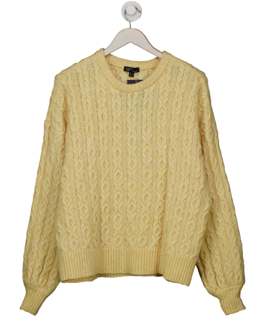 Nobody's Child Butter Yellow Relaxed Fit Cable Knit Wool Blend Jumper UK M