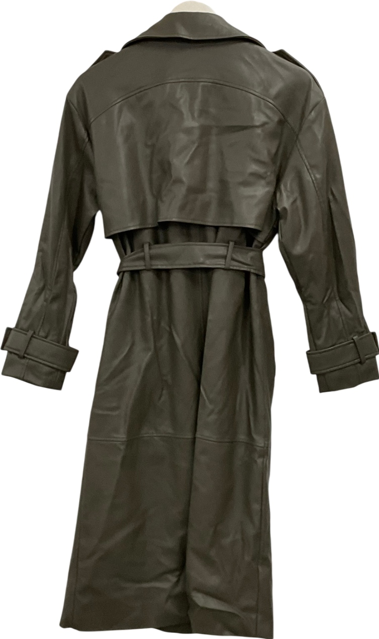 Pull&Bear Green Belted Faux Leather Trench Coat UK S