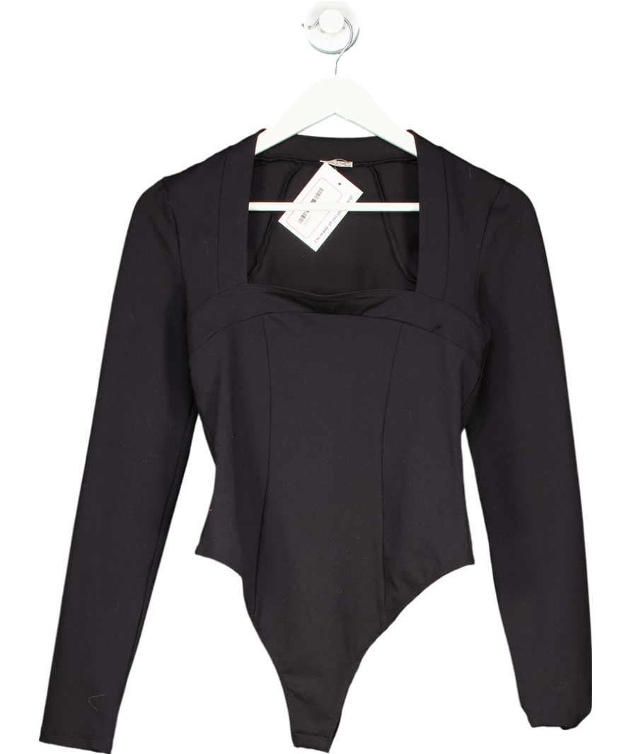 Free People Black Square Neck Long Sleeve Bodysuit UK S