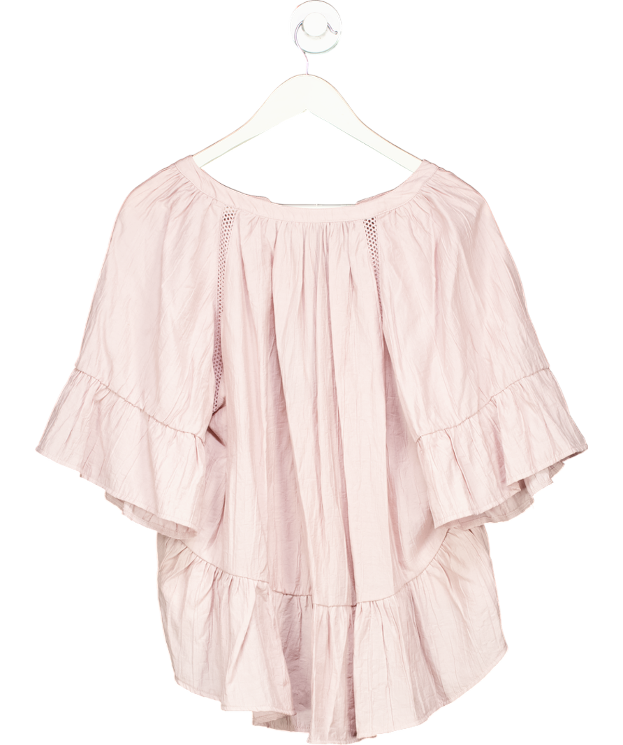 Anthropologie Pink Scoop Neck Ruffle Blouse UK M