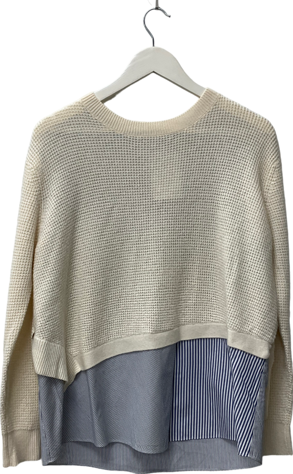 thakoon Cream Womens Crew Neck Waffle Knit Striped Layered Sweater White Blue UK S