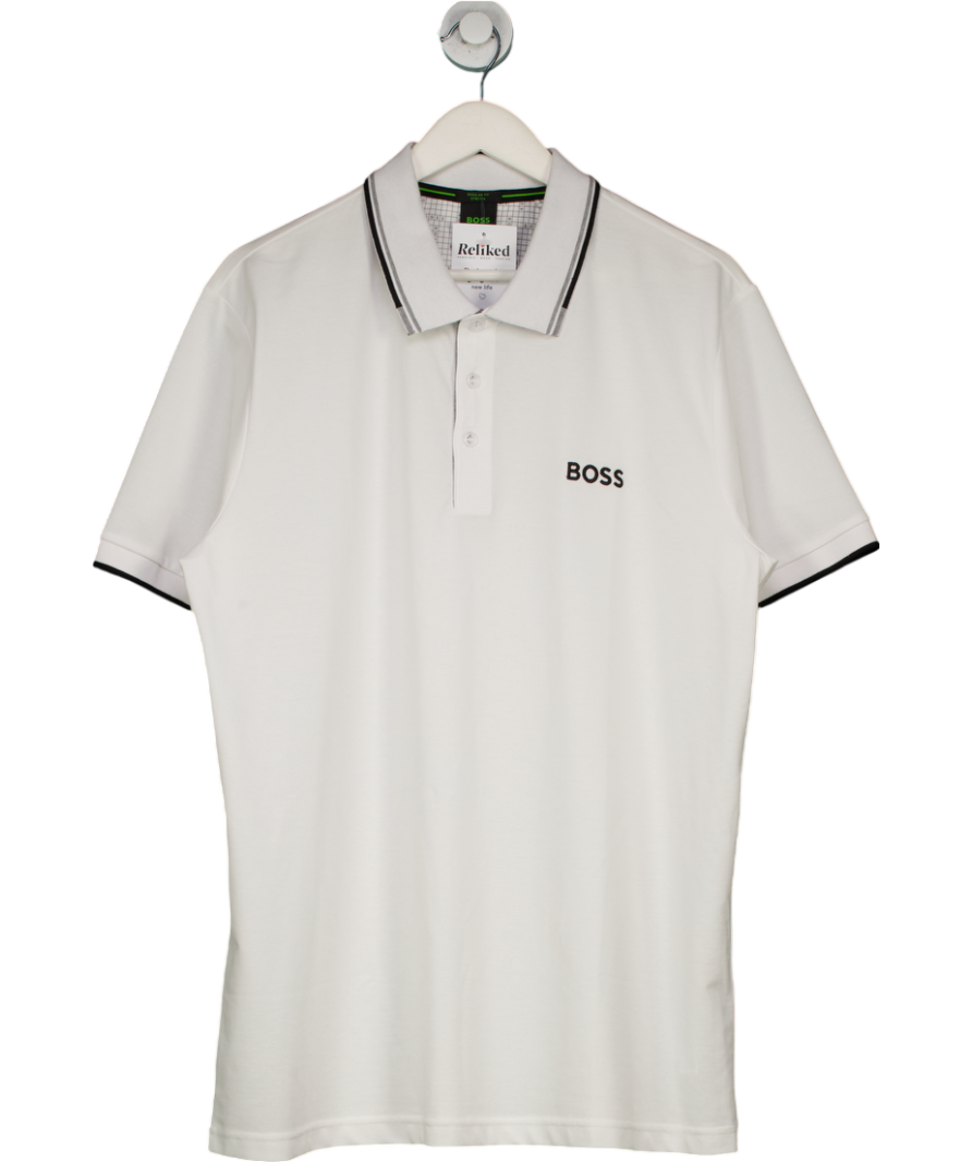 BOSS White Cotton Blend Polo Shirt With Logo Under Collar UK XXL