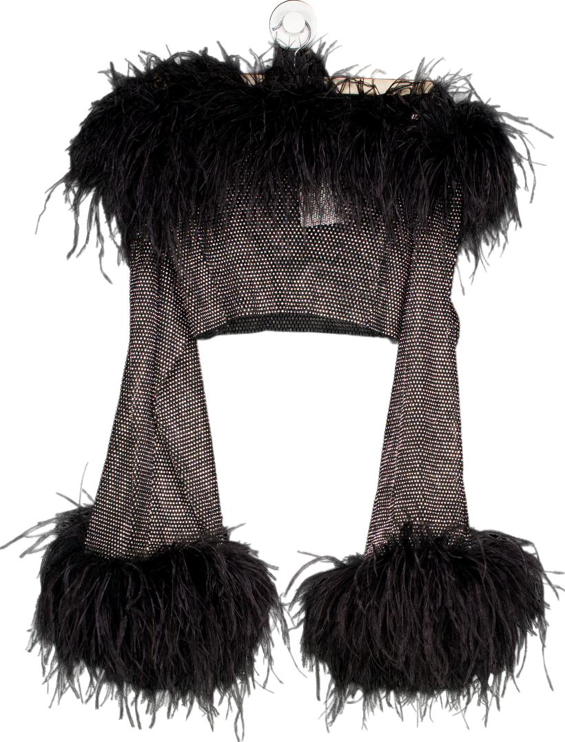 Santa Brands Black Sparkle Black Feathers Top W Open Shoulders UK L