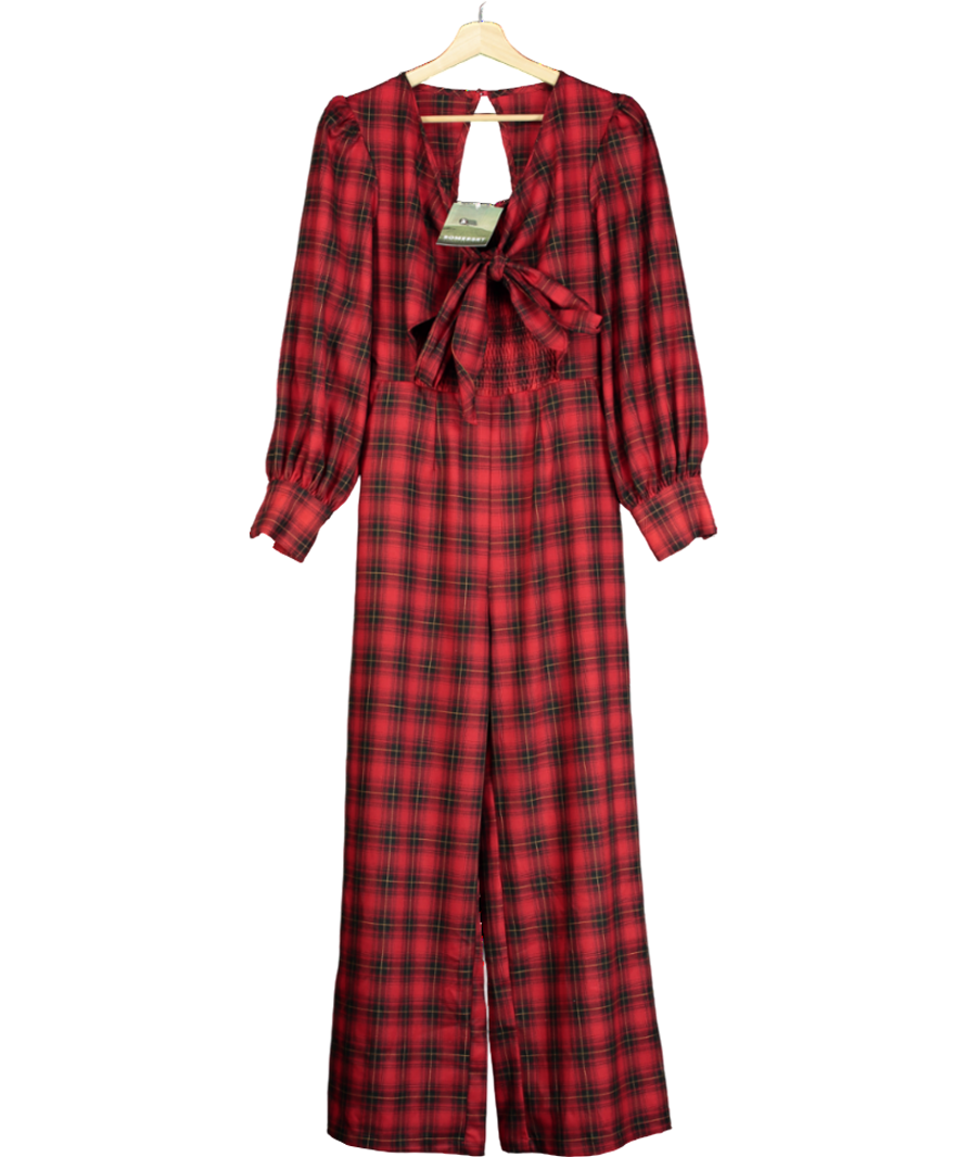 Somerset by Alice Temperley Red Check Tie Front Jumpsuit UK 16