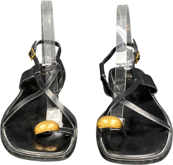ZARA Black Flat Strap Sandal UK 5 EU 38 👠
