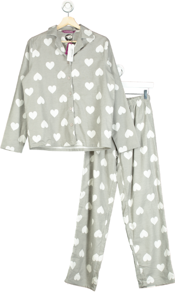 Grey Heart Print Brushed Cotton Pyjamas in gift bag  UK 16-18