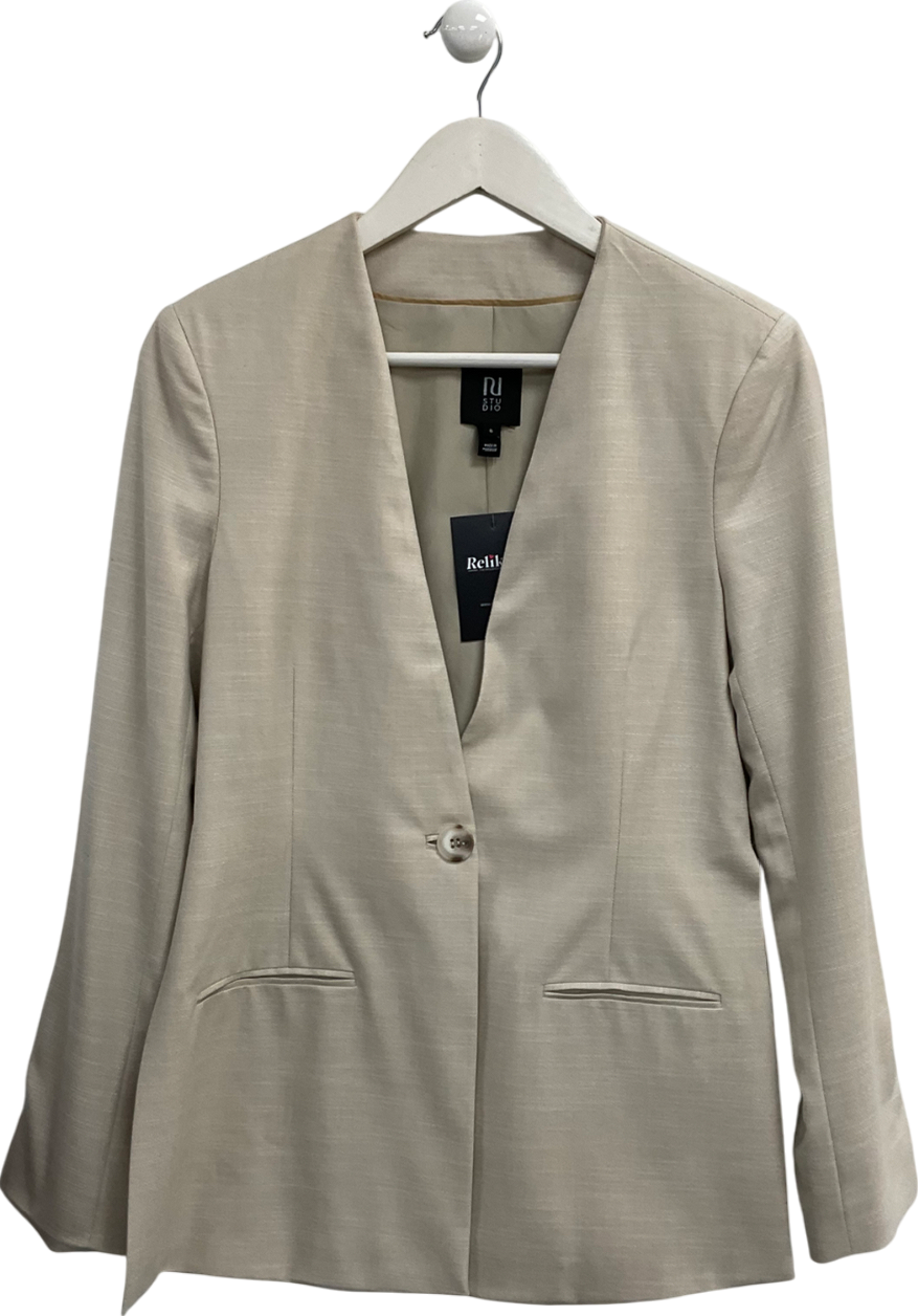 River Island Beige Collarless Single Button Blazer UK 8
