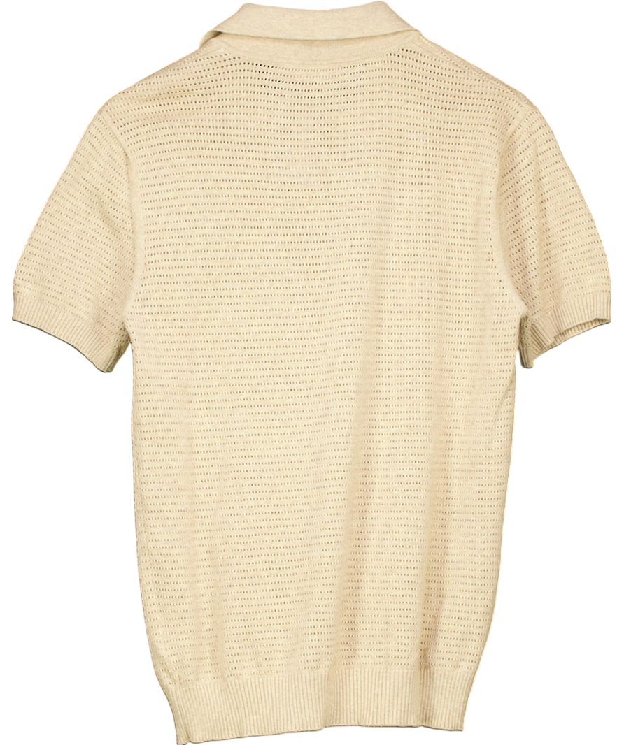 Frescobol Carioca Beige Clemente Crochet Knit Polo Shirt UK L