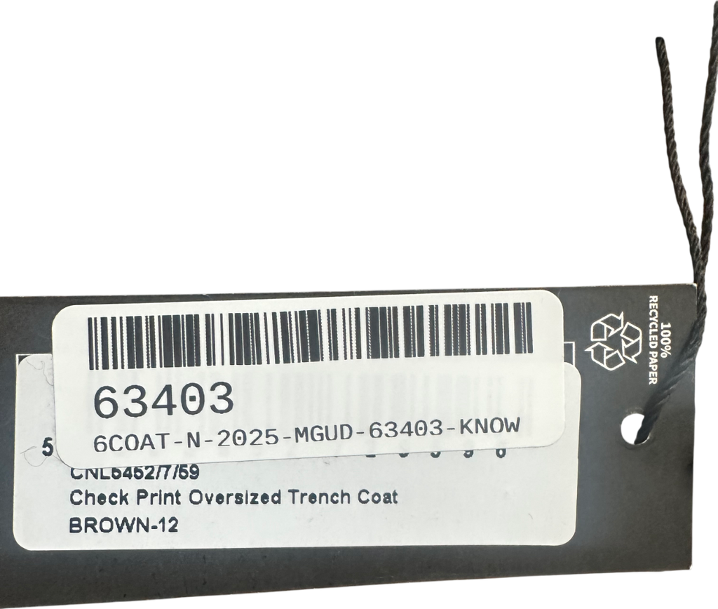 PrettyLittleThing Brown Check Print Oversized Trench Coat UK 12