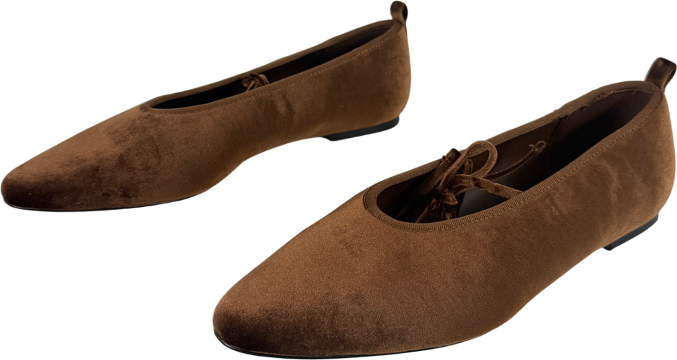 Next Brown Mary Jane Casual Velvet Flat Shoes UK 5.5 EU 38.5 👠