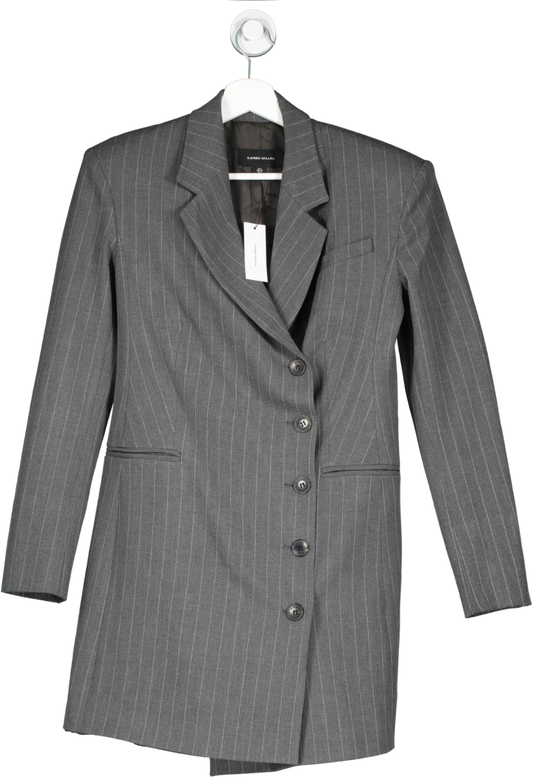 Karen Millen Grey Tailored Compact Stretch Pinstripe Single Breasted Blazer Dress UK 8