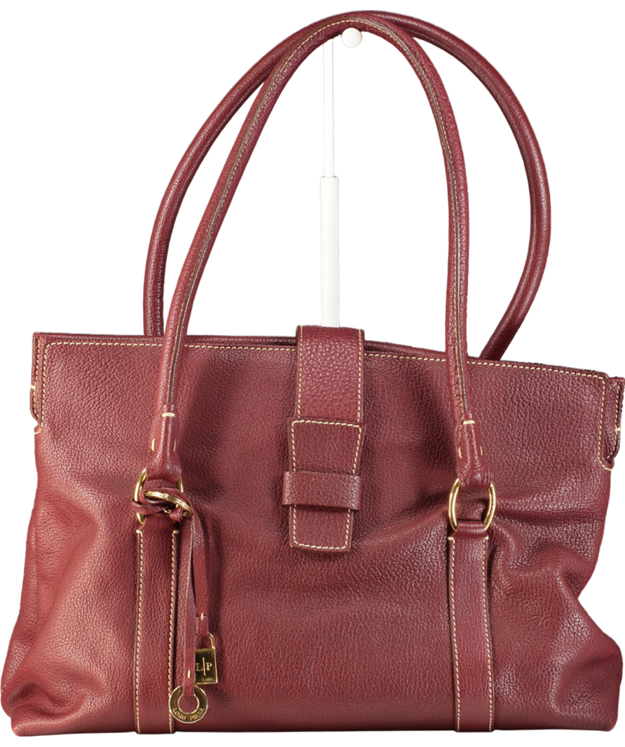 Loro Piana Red Burgundy Pebbled Leather Large Shoulder Bag With Gold LP Charms