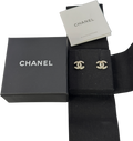 Chanel Yellow Gold / Crystal  "CC" Stud Earrings
