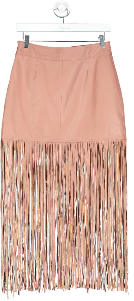 River Island Pink Leather Fringe Skirt UK 8