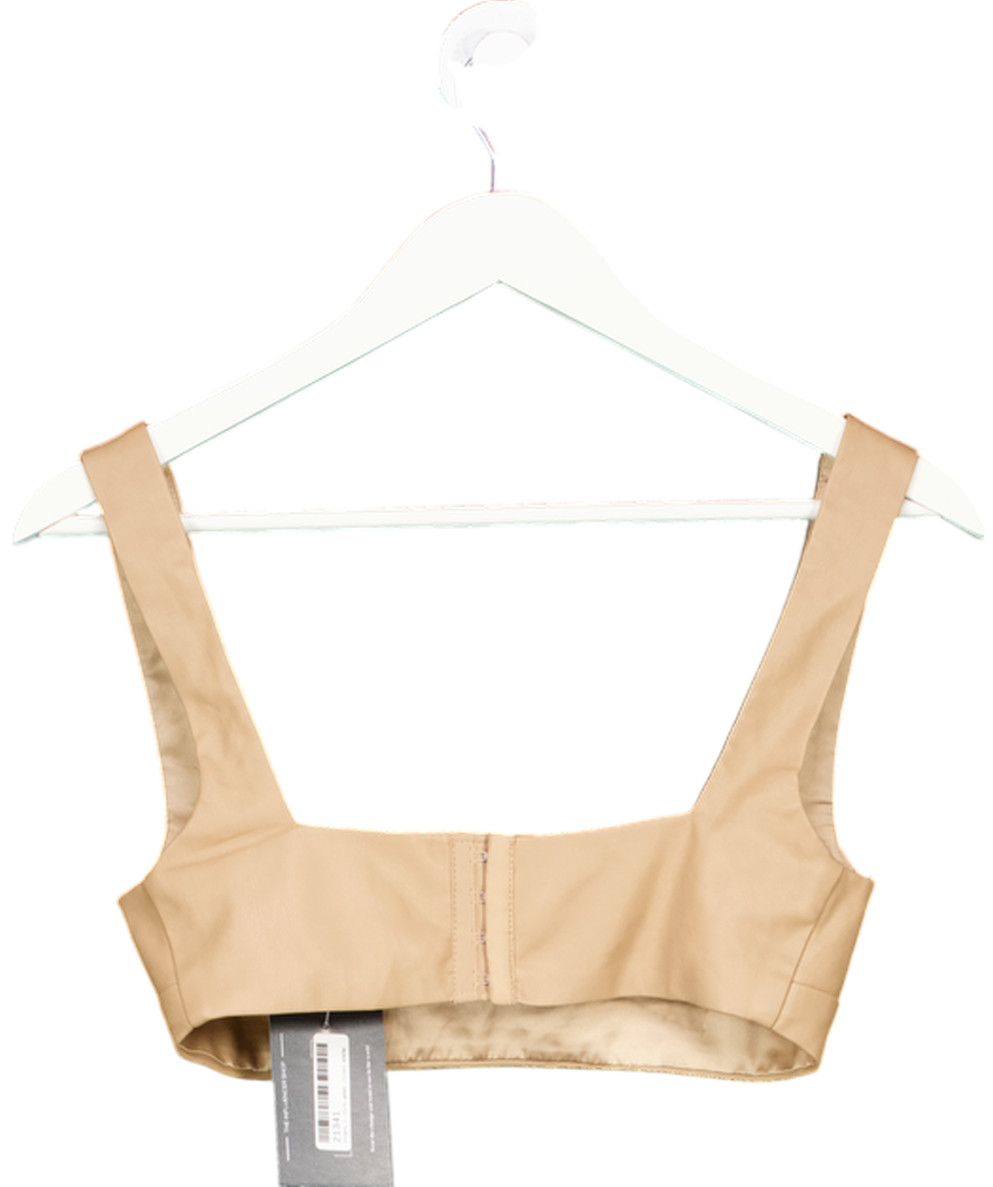 Meshki Beige Faux Leather Crop Top UK XS