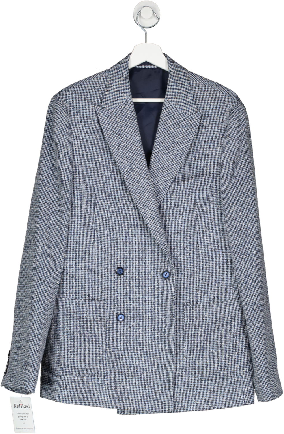 Moss Bros Blue Slim Fit Tweed Texture Suit Jacket UK L