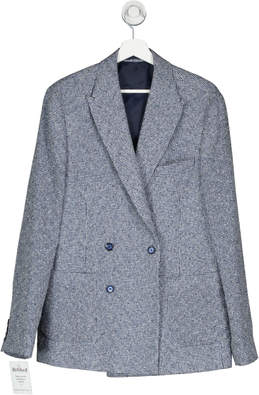 Moss Bros Blue Slim Fit Tweed Texture Suit Jacket UK L