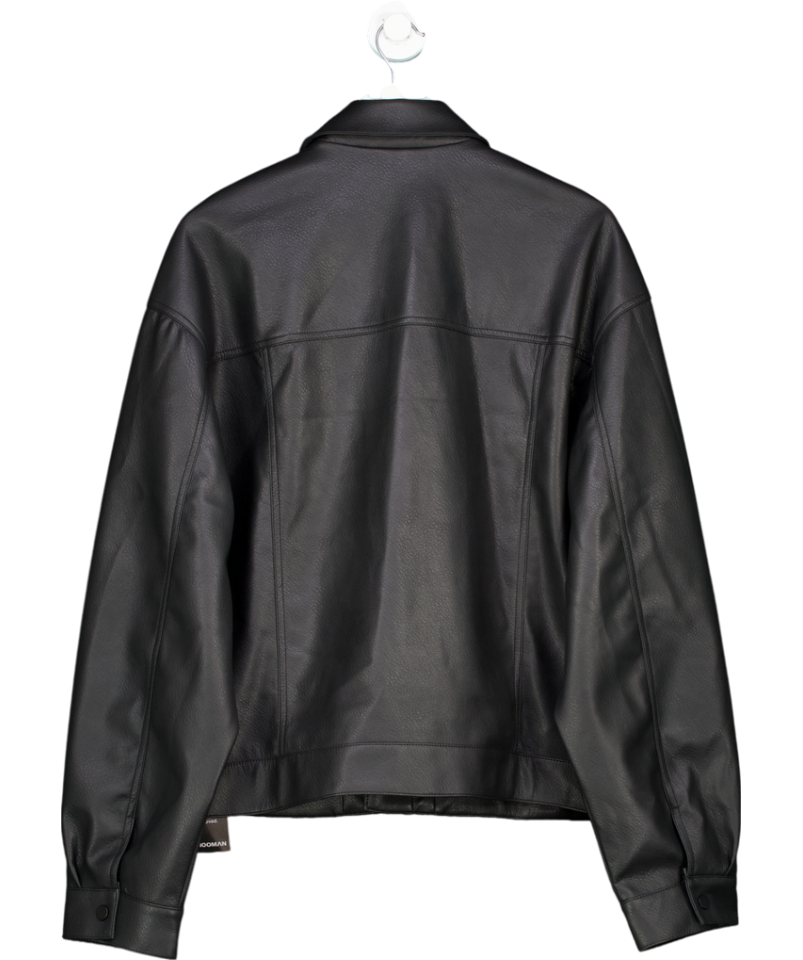 boohooMan Black Oversized Tumbled Pu Stitch Detail Trucker Jacket UK XL