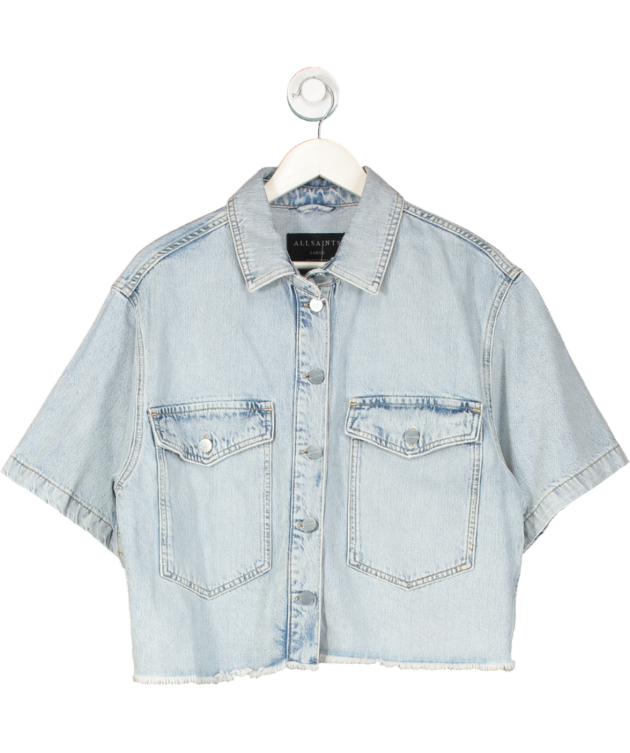 AllSaints Blue Crop Boxy Denim Shirt UK L