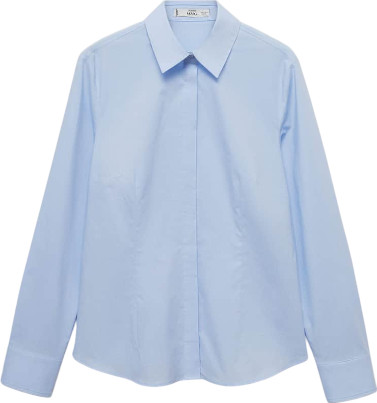 MANGO Blue Fitted Cotton Shirt UK S