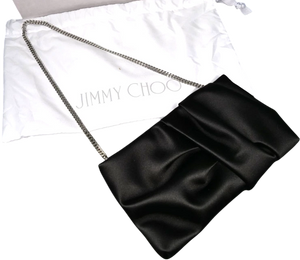 JIMMY CHOO Black Bonny Satin Clutch  / Shoulder Bag