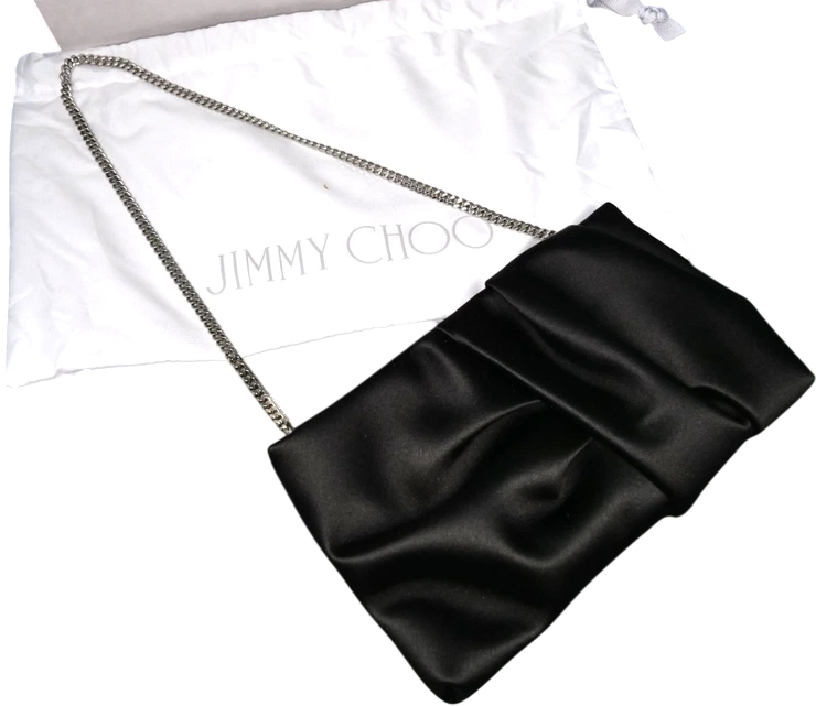 JIMMY CHOO Black Bonny Satin Clutch  / Shoulder Bag