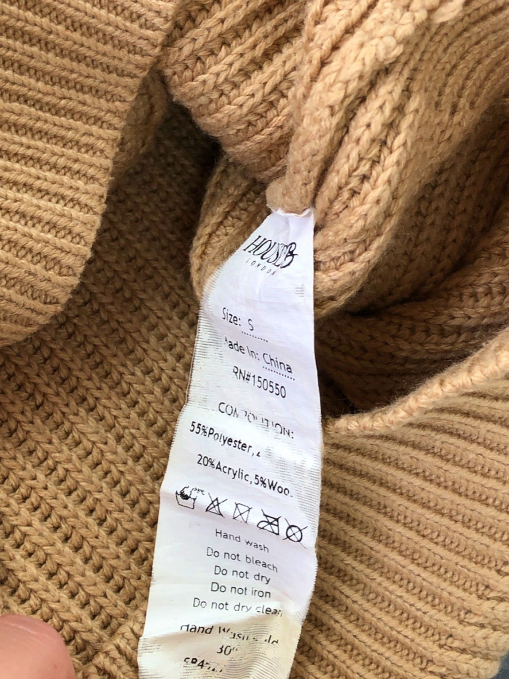 House of CB Camel Ribbed Knit Cut Out Crop Jumper UK S