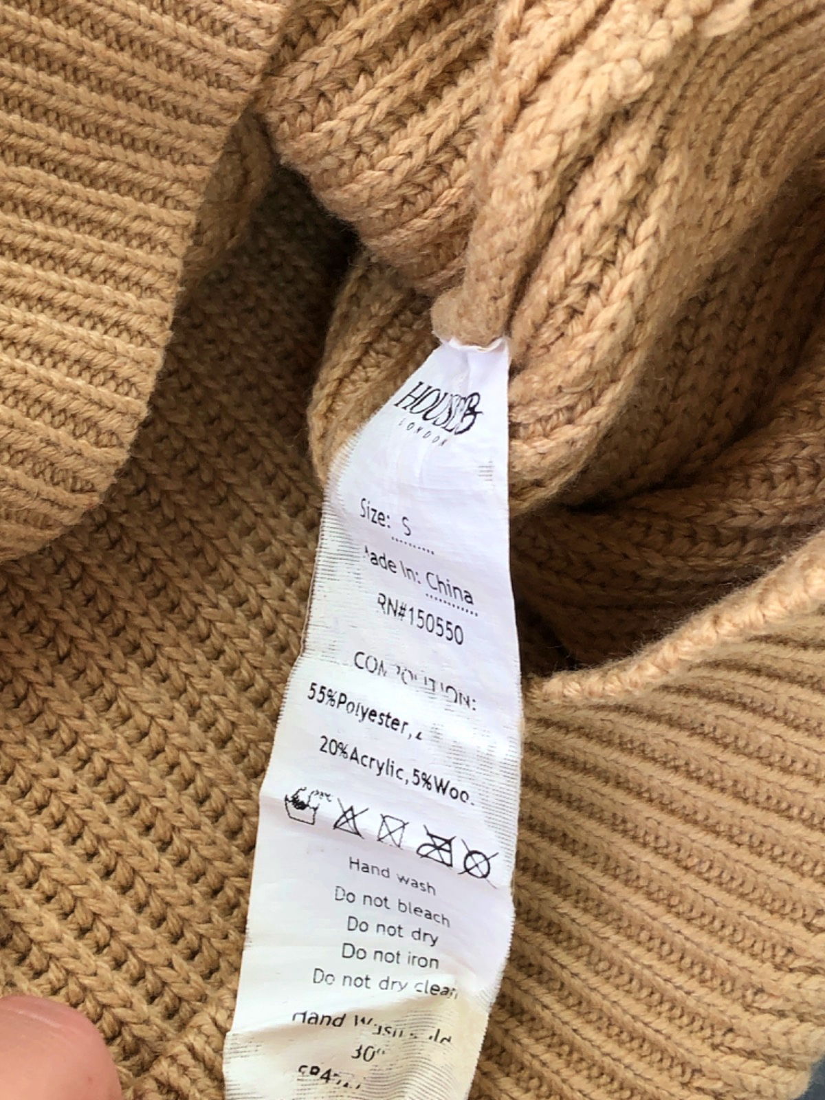 House of CB Camel Ribbed Knit Cut Out Crop Jumper UK S