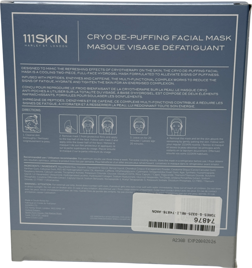 111skin Cryo De-puffing Face Mask Pack Of 5  x 30ml