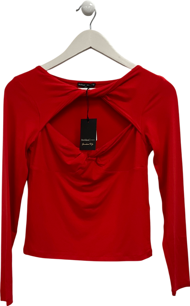 River Island Red Long Sleeve Twist Cut Out Top UK 8
