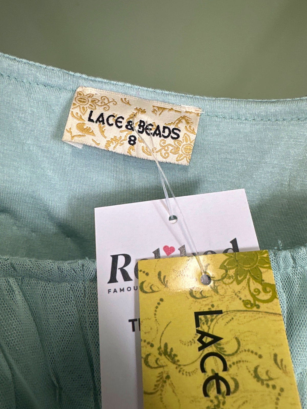 Lace & Beads Mint Green Ruffled Mini Dress UK 8