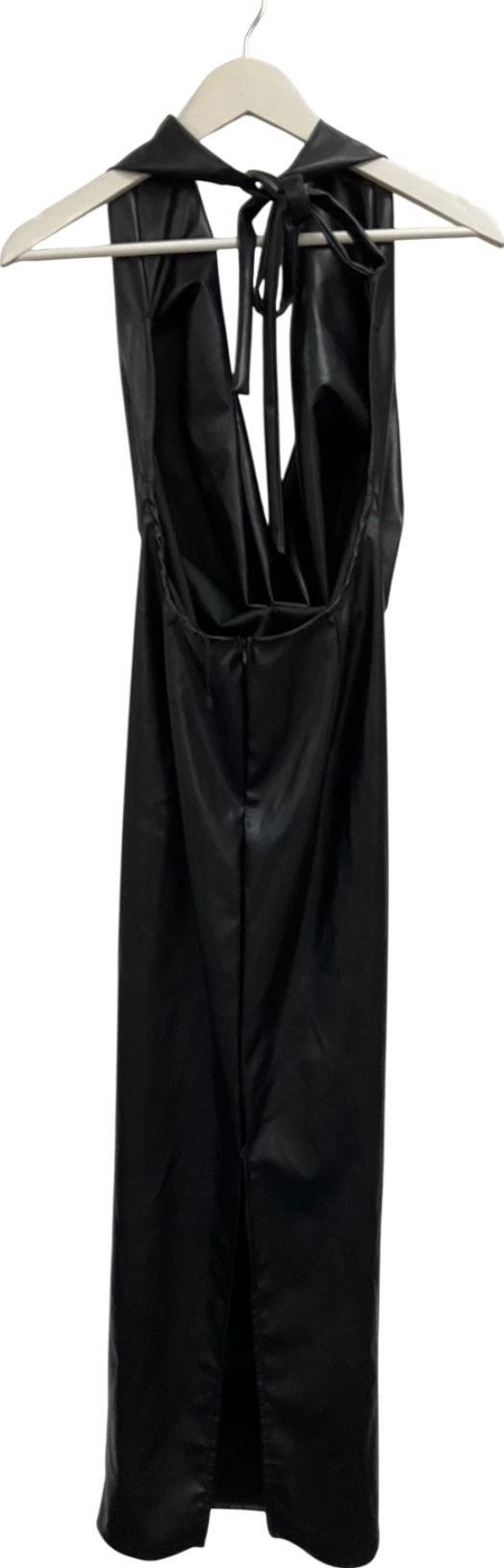 MURCI Black Leather Look Halterneck Deep Plunge Maxi Dress UK 8