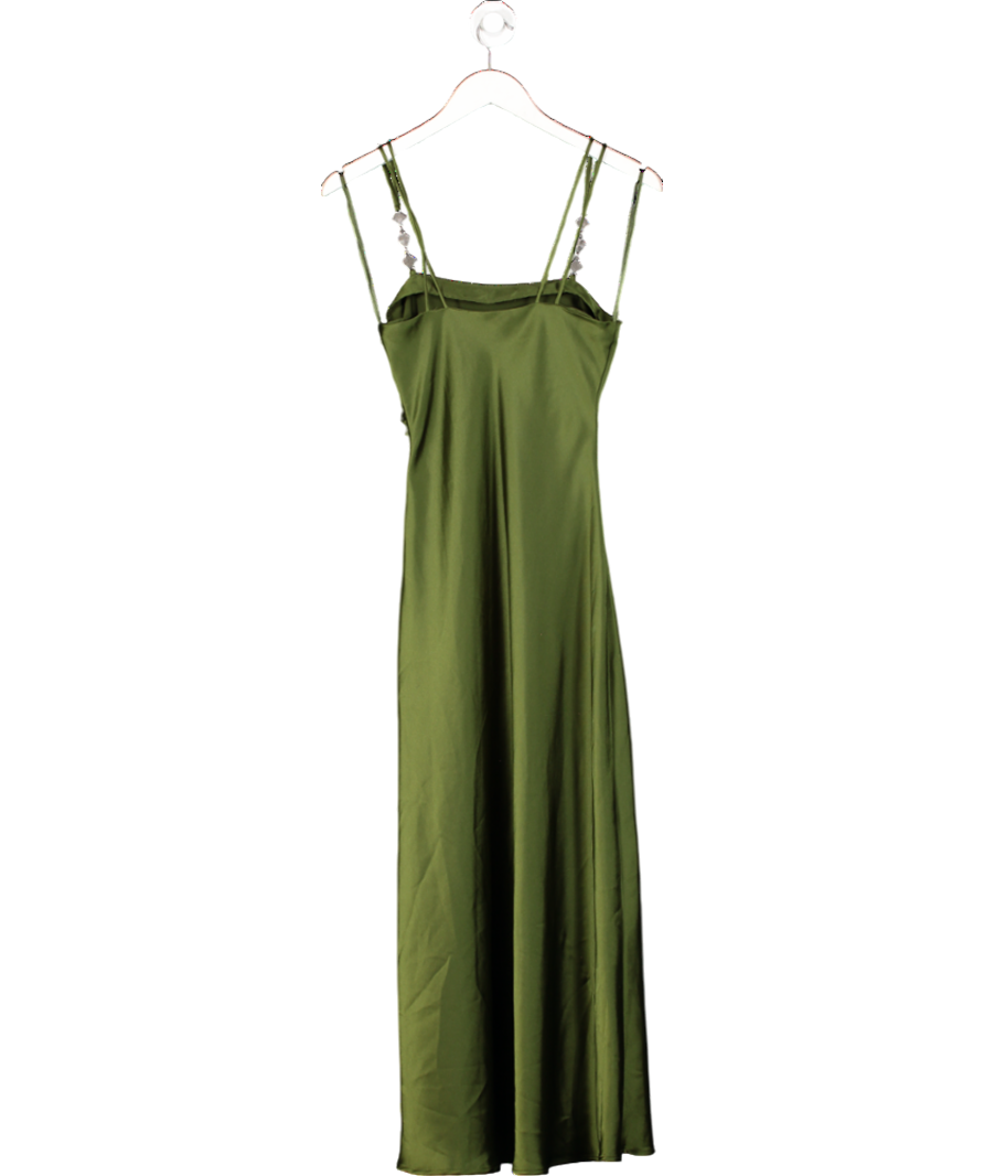 ZARA Green Jewel Strap Satin Midi Dress UK XS