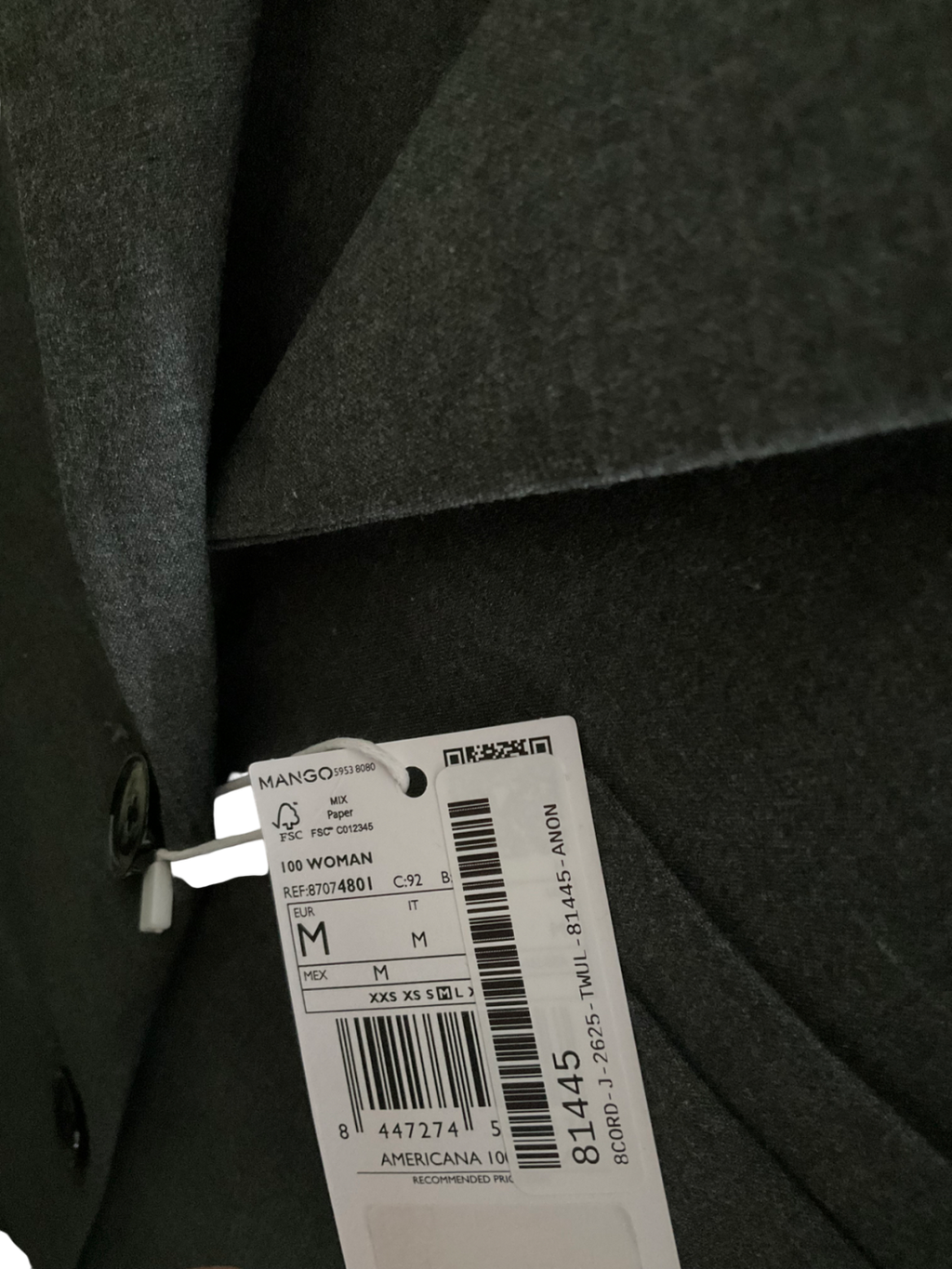 MANGO Grey Straight Button  2-piece Suit UK M & UK 10