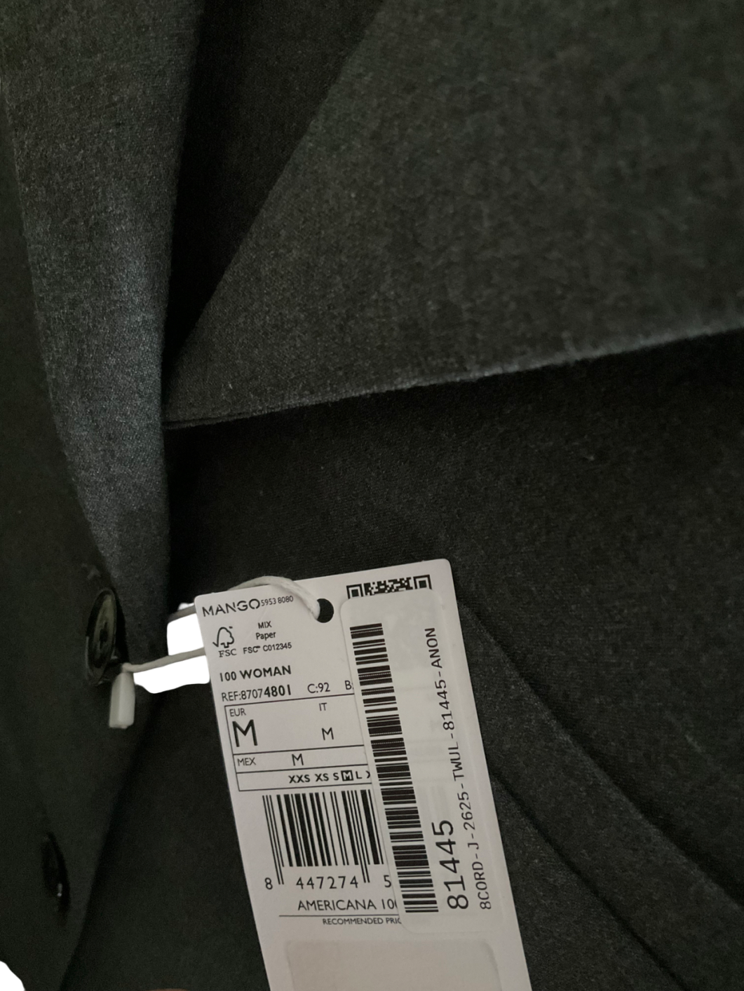 MANGO Grey Straight Button  2-piece Suit UK M & UK 10