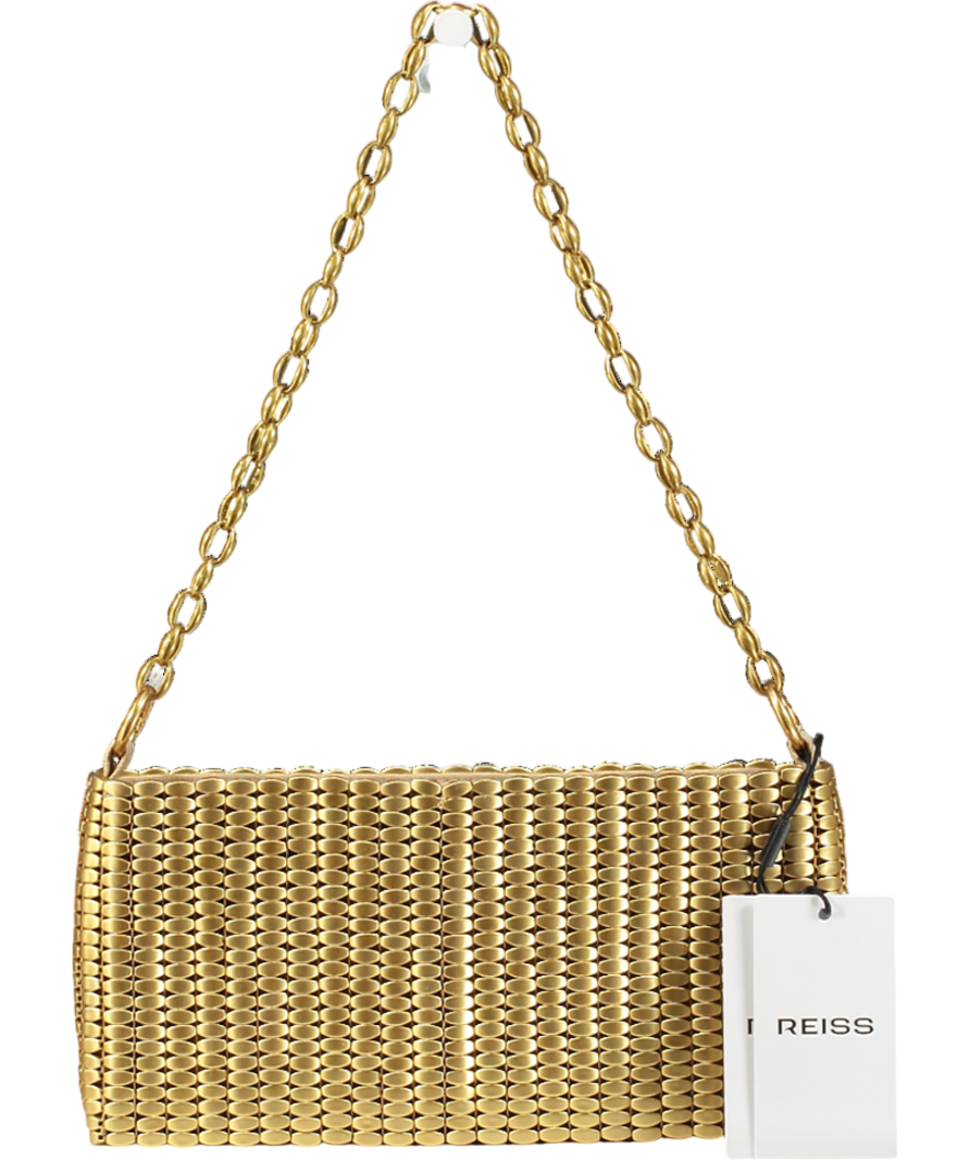 REISS Metallic Beaded Removable Strap Shoulder Bag In Gold