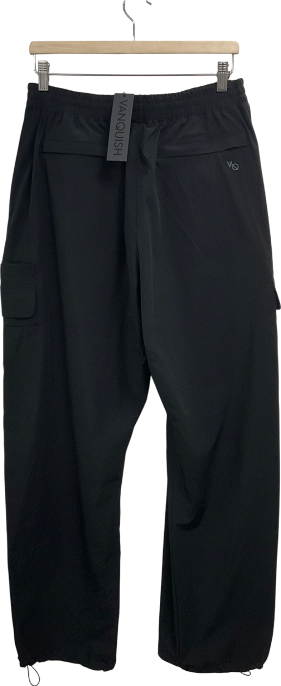 Vanquish Black Utility Wide Leg Cargo Trousers UK L