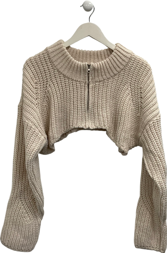 Minimuze Cream Cropped Zip Front Chunky Sweater UK S